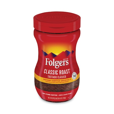 FOLGERS Instant Coffee Crystals, Classic Roast, 8 oz Jar, Medium 2550020629